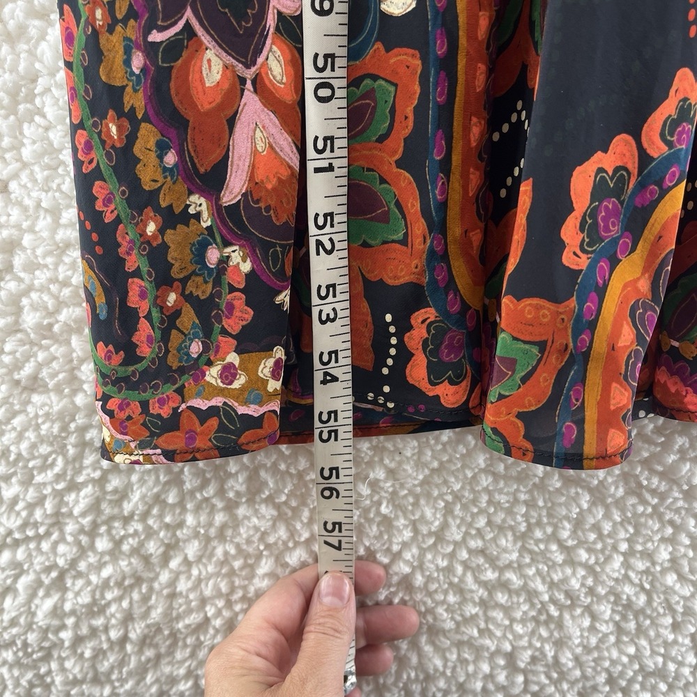 Anthropologie Kachel Floral Paisley Maxi Dress Sz Large Short Sleeve Satin Boho - Picture 2 of 10